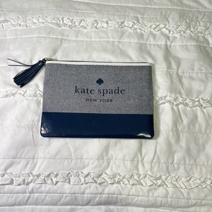 Kate Spade Navy Blue Makeup Bag with Zip Up Tassel and Inner Protective Lining